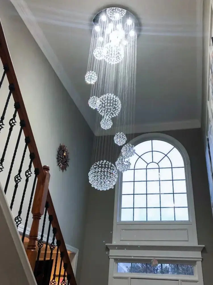 Modern crystal raindrop chandelier for high ceiling living room