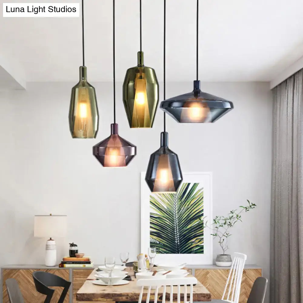 Modern amber and copper geometric pendant light for dining room