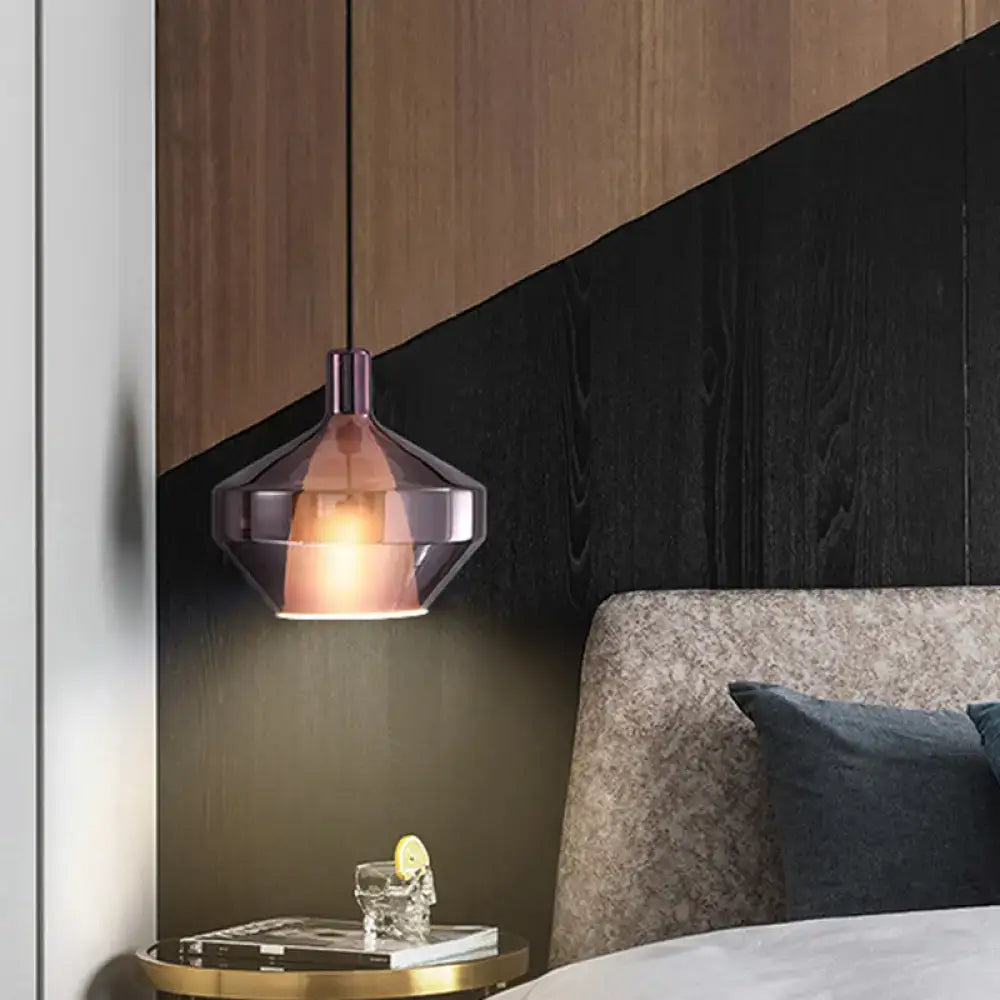Modern amber and copper geometric pendant light for dining room