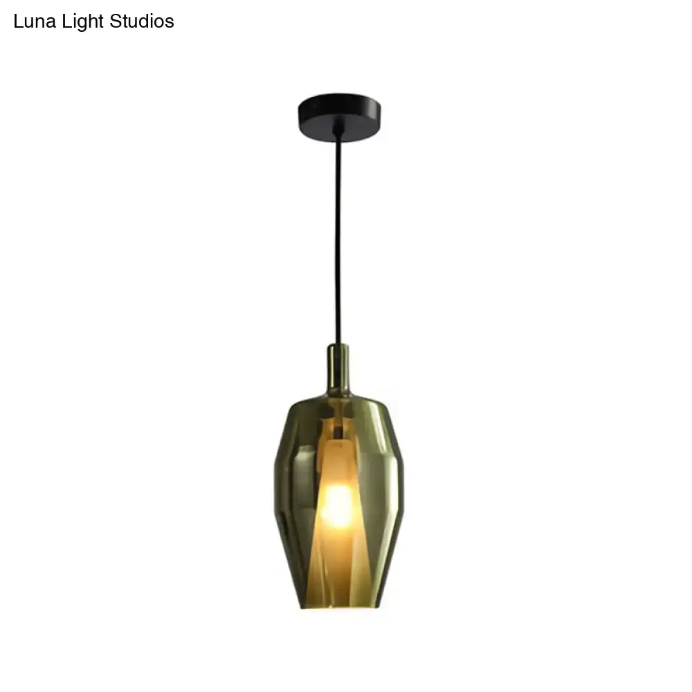 Modern amber and copper geometric pendant light for dining room