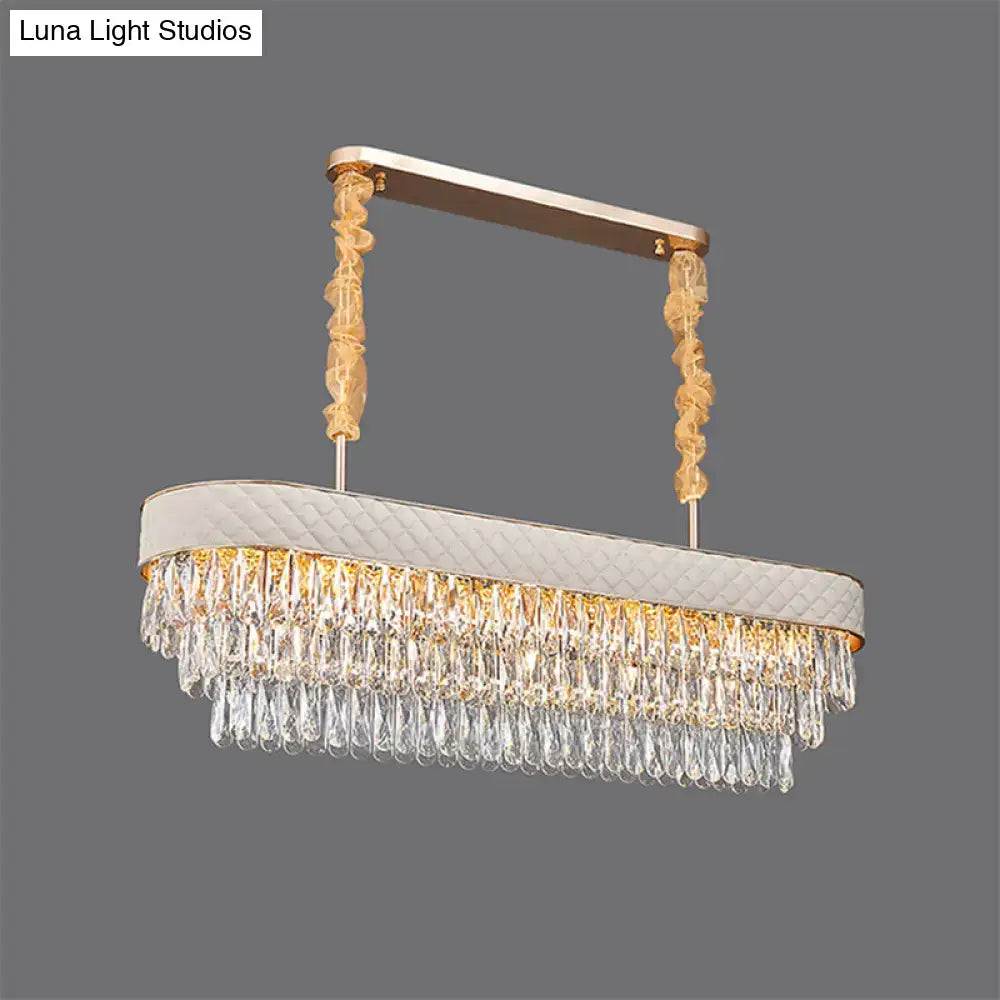 Modern white drum crystal drops pendant light dining room