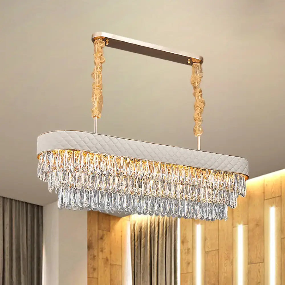Modern white drum crystal drops pendant light dining room