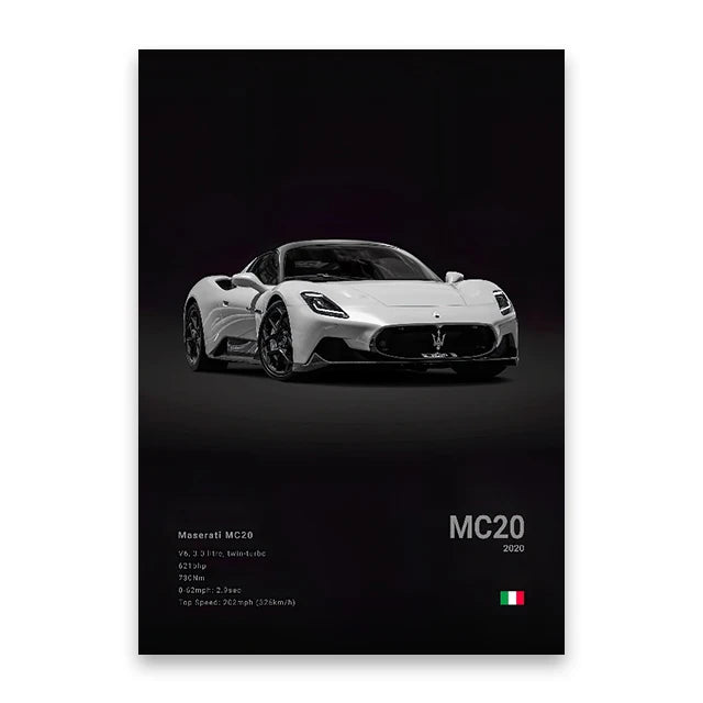 Modern black glossy famous cars canvas wall art living room decor