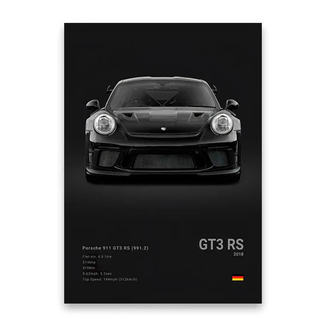 Modern black glossy famous cars canvas wall art living room decor