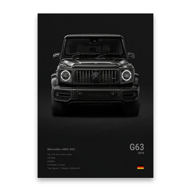 Modern black glossy famous cars canvas wall art living room decor