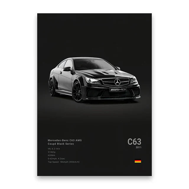 Modern black sports car canvas wall art living room decor