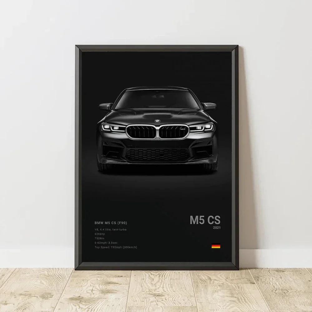 Modern black sports car canvas wall art living room decor
