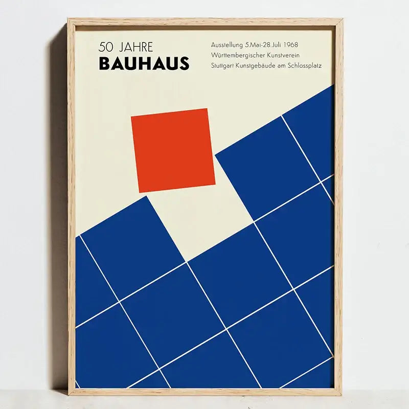 Modern blue and red geometric bauhaus exhibition canvas living room
