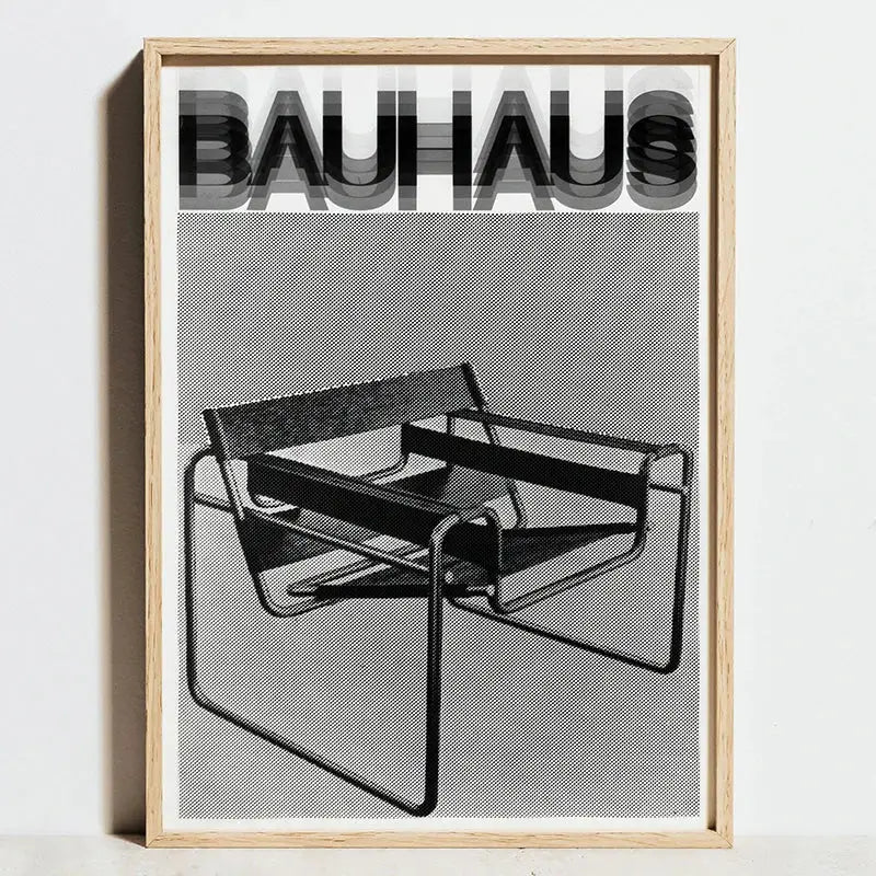 Modern geometric bauhaus blue & cream framed art living room print
