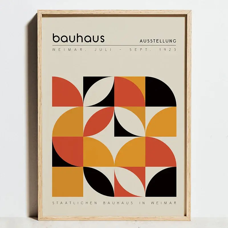 Modern geometric bauhaus blue & cream framed art living room print