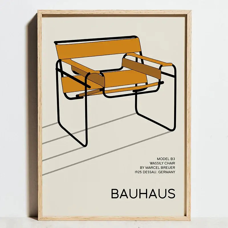 Modern geometric bauhaus blue & cream framed art living room print