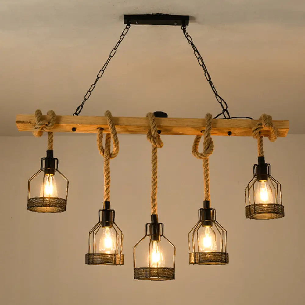DecorBites™ Modern Geometric Metallic Island Pendant Lamp with Jute Rope Cord for Dining Room