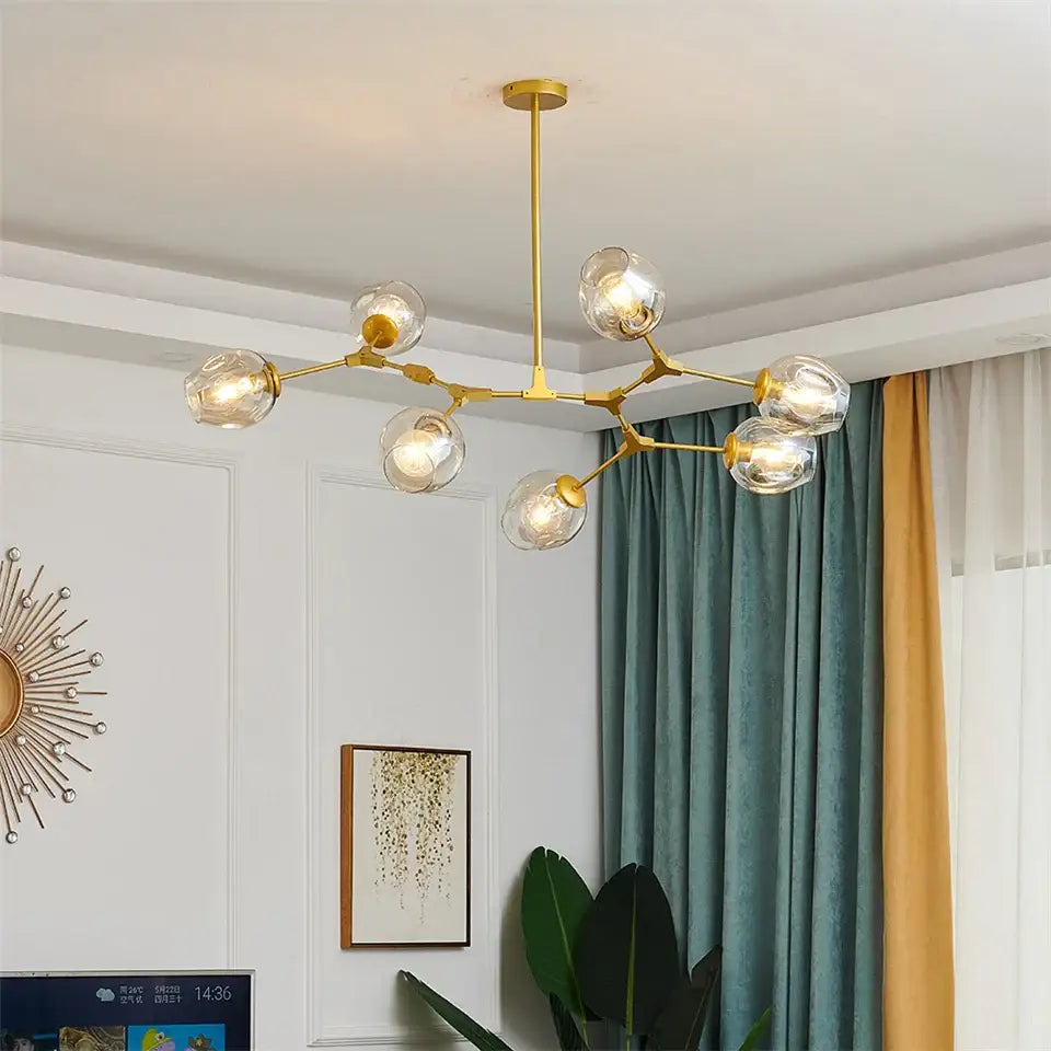 Modern green glass ball led chandelier dining room light