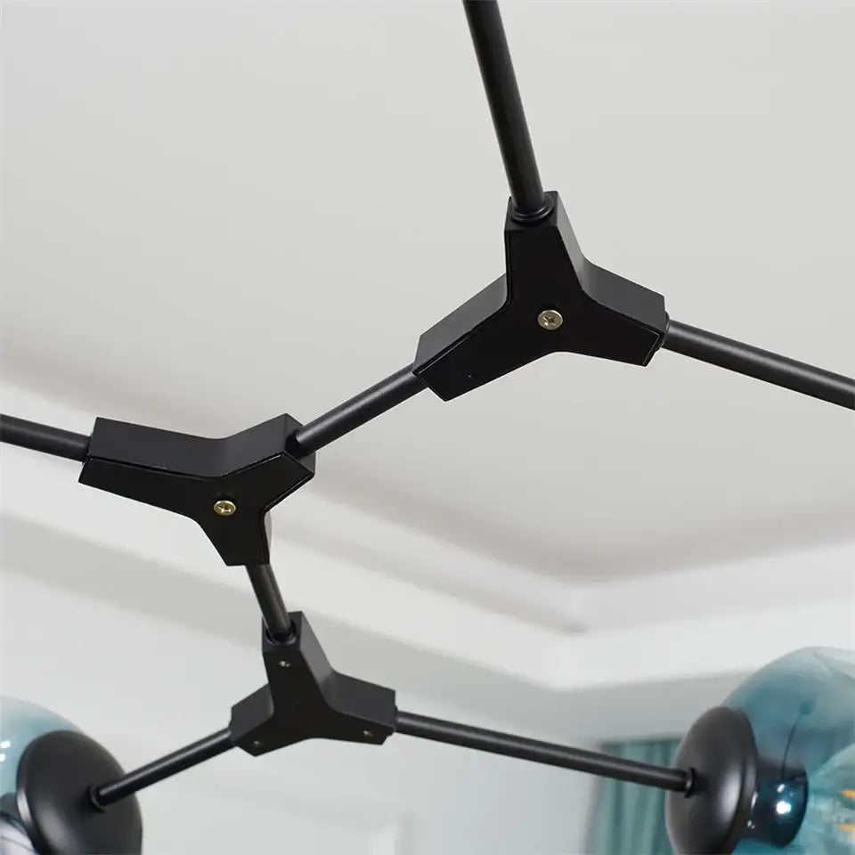 Modern black & gold amber glass ball chandelier dining room pendant