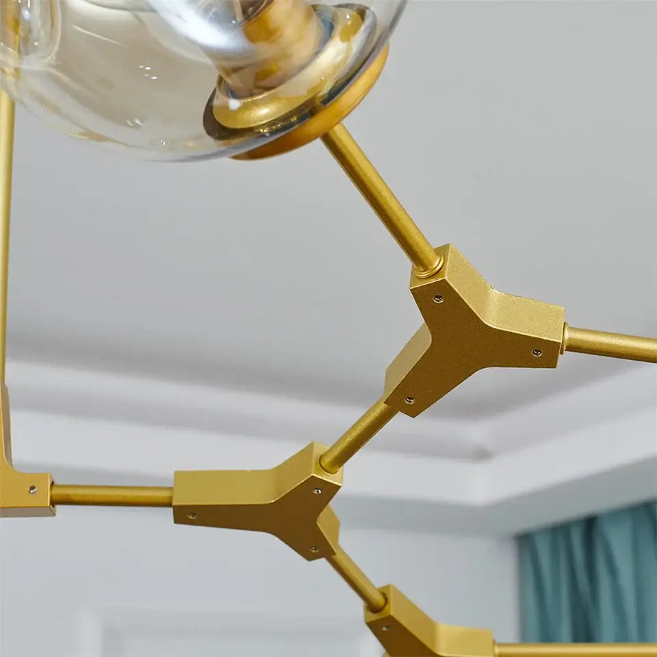 Modern black & gold amber glass ball chandelier dining room pendant
