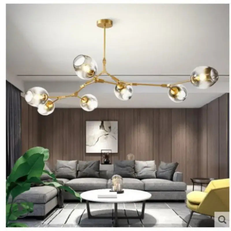 Modern black & gold amber glass ball chandelier dining room pendant