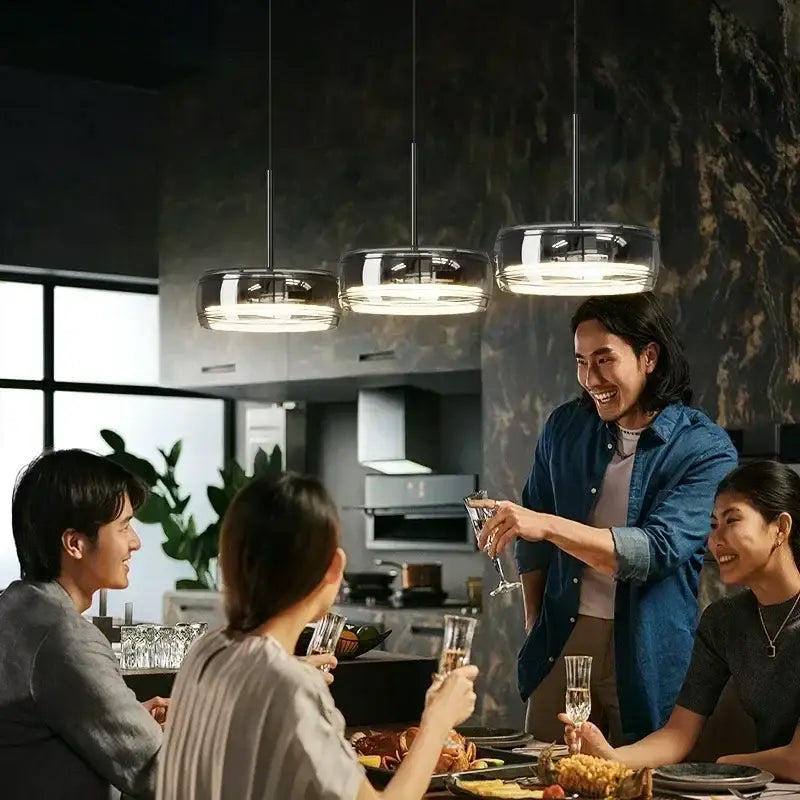 Modern black glass dining table pendant light