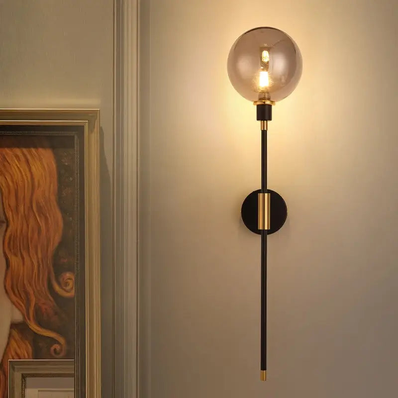 Modern amber glass wall sconce bedroom black & gold light
