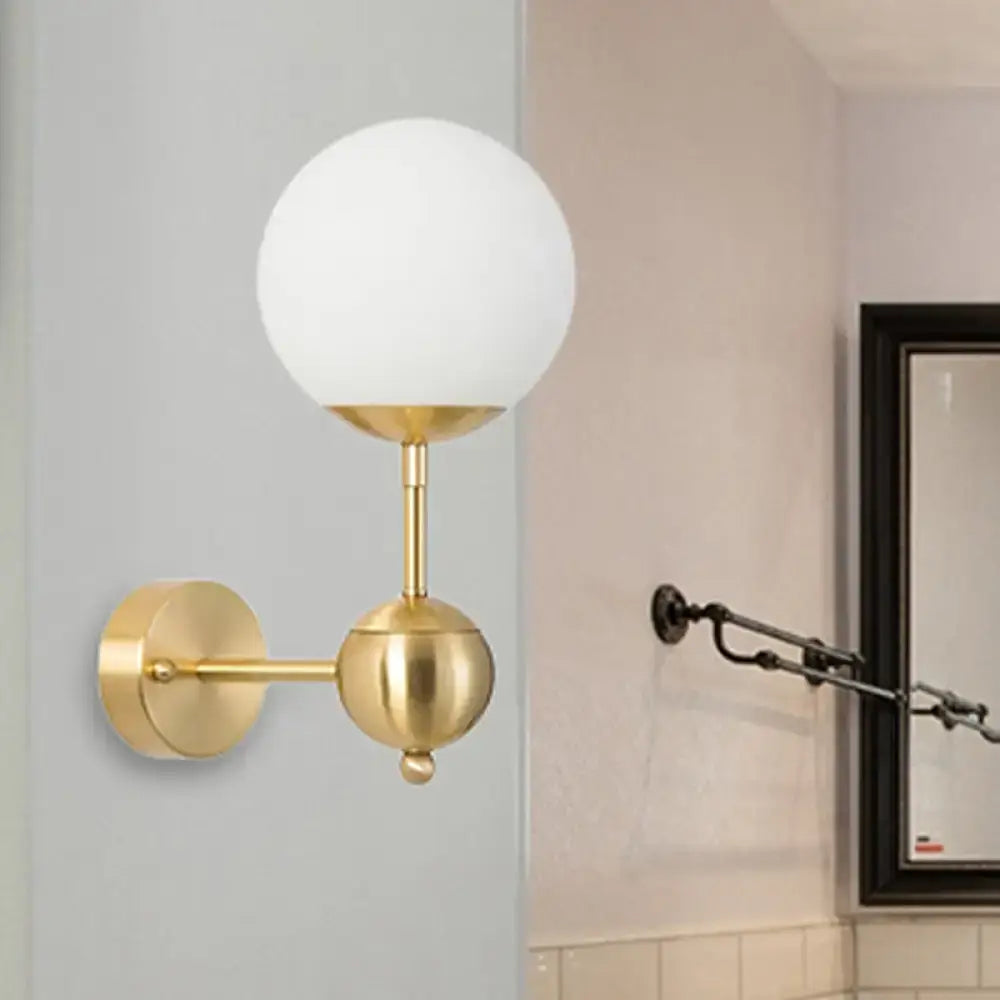 Modern brass and white glass globe sconce bathroom led light