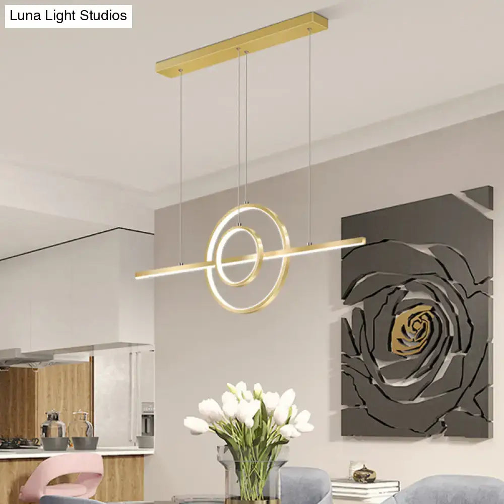 Modern gold 2-ring island lighting fixture for dining room