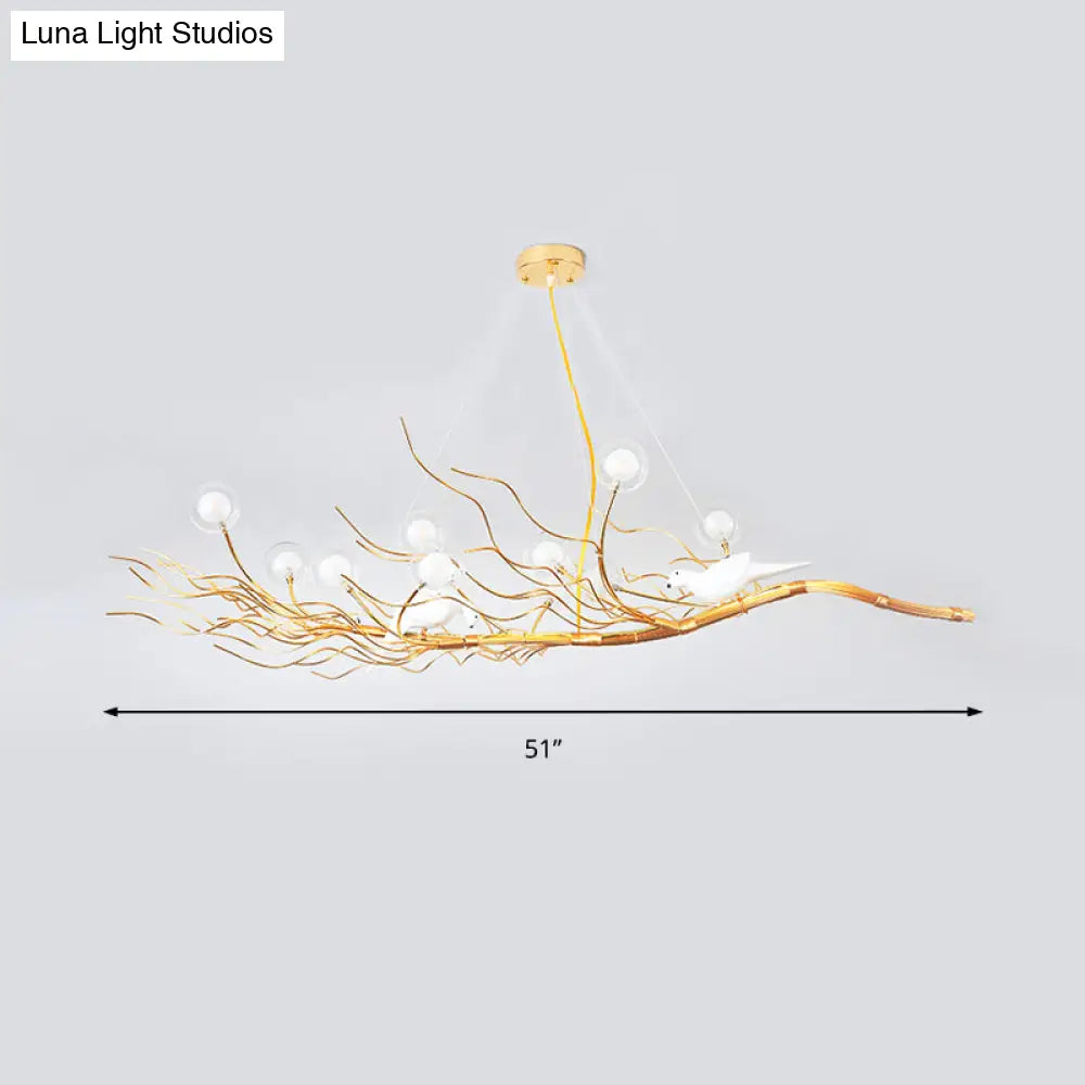 DecorBites™ Modern Gold Branch Pendant Light with Clear Glass Island Lamp - 10-Light Design with Birds - Ideal for Dining Room