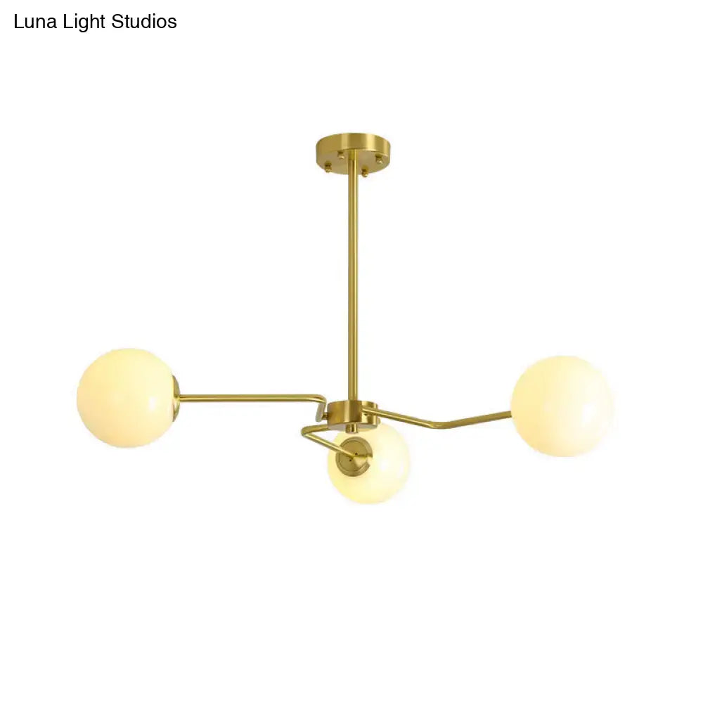 Modern gold ceiling light with white glass shades bedroom light features three globes