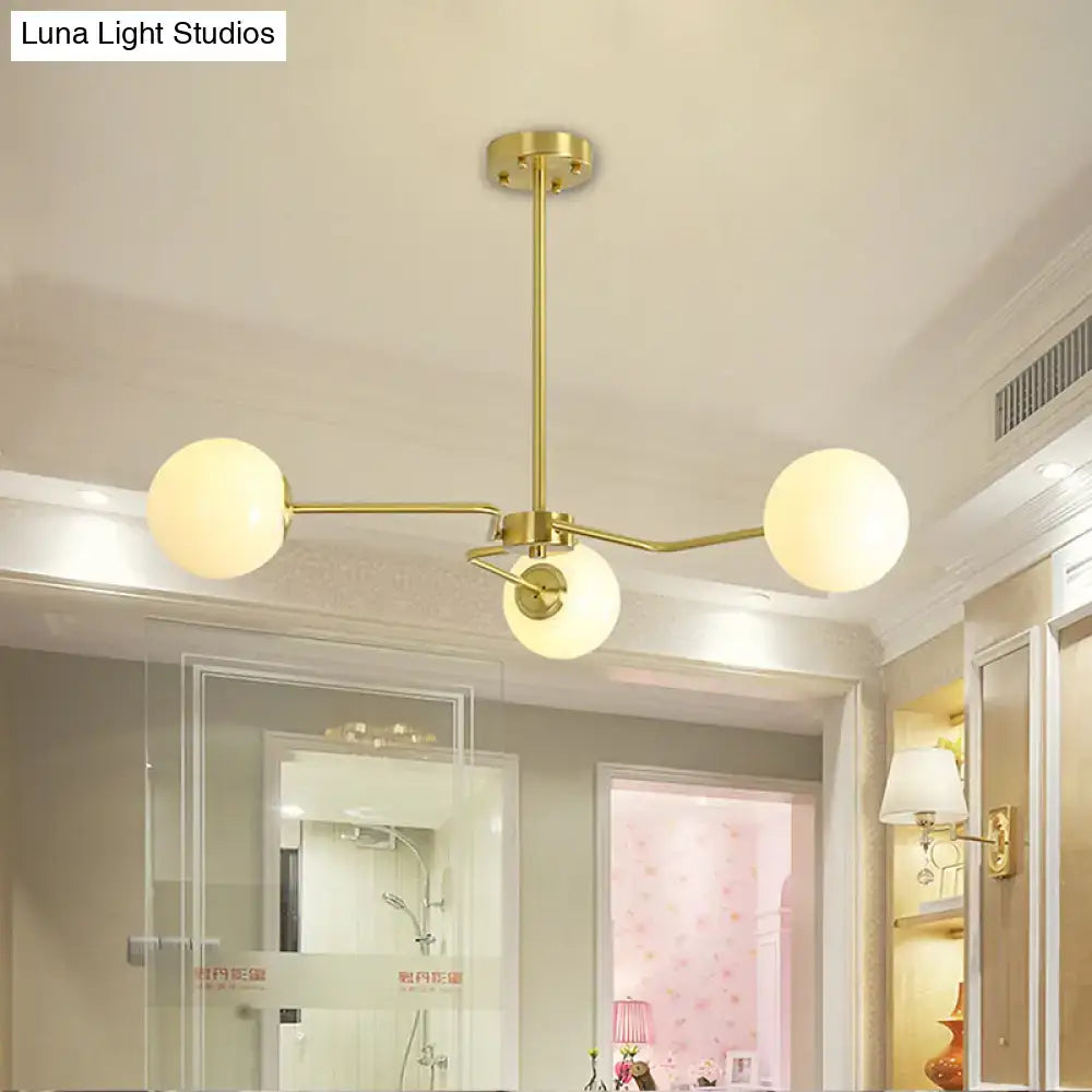 Modern gold ceiling light with white glass shades bedroom light features three globes