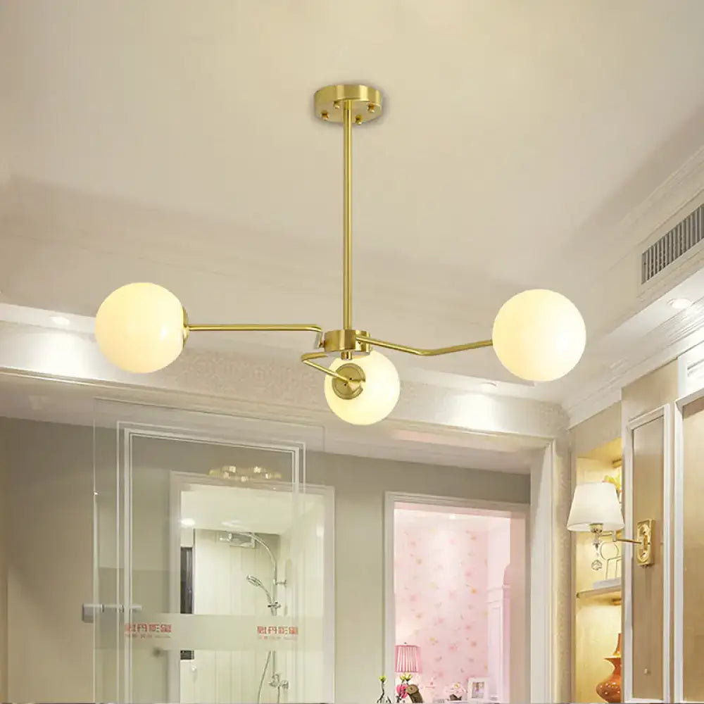 Modern gold ceiling light with white glass shades bedroom light features three globes