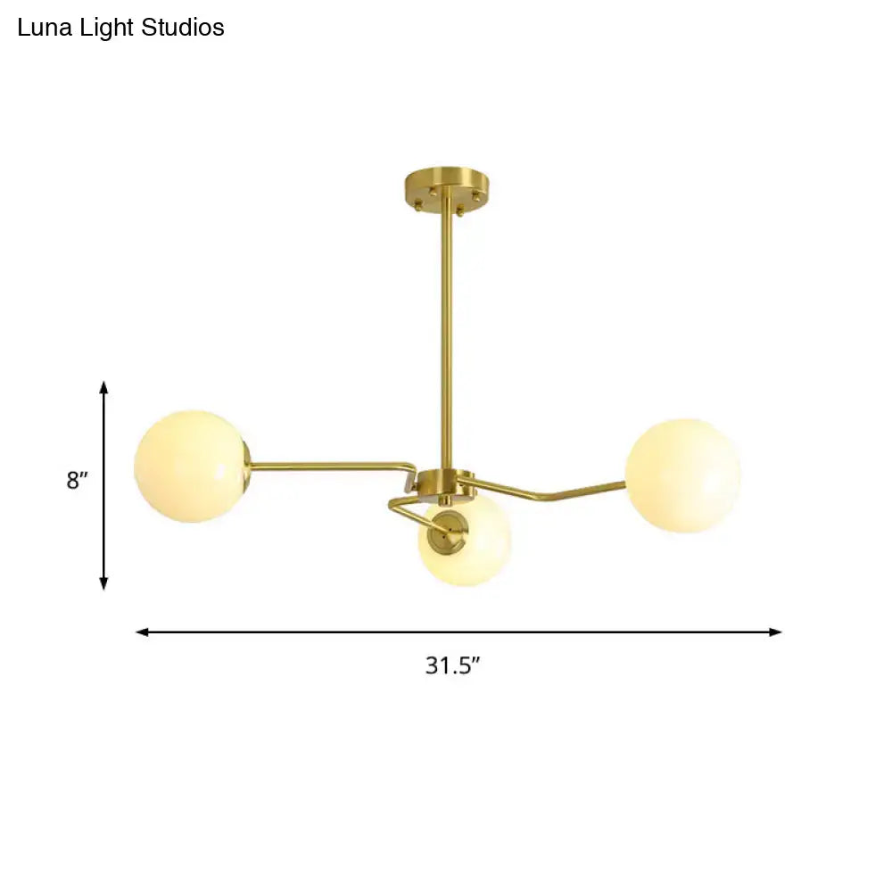 Modern gold ceiling light with white glass shades bedroom light features three globes