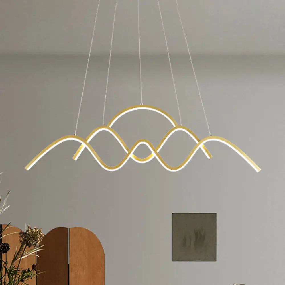 DecorBites™ Modern Gold Metal LED Island Light Fixture for Dining Room - Wave Design, White/Warm Light
