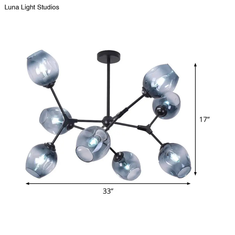 DecorBites™ Modern Gradient Blue Glass 8-Head Semi Flush Mount Ceiling Chandelier for Living Room