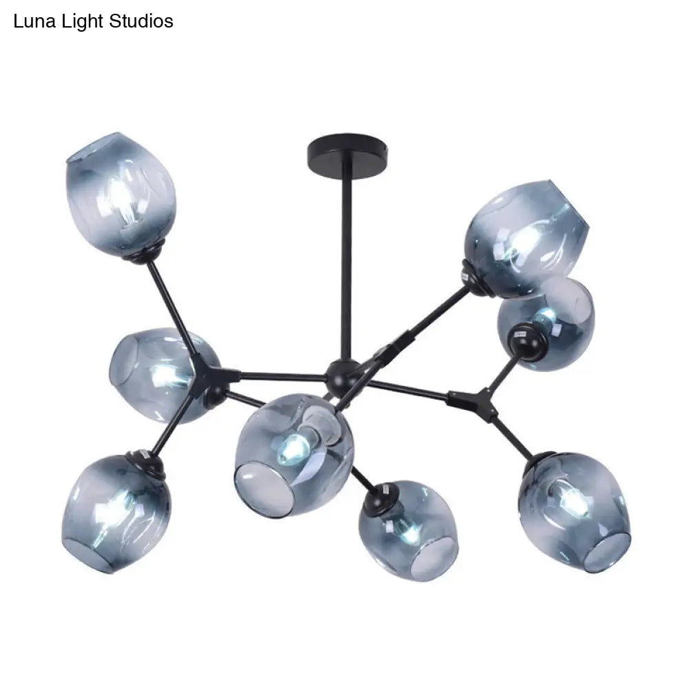 DecorBites™ Modern Gradient Blue Glass 8-Head Semi Flush Mount Ceiling Chandelier for Living Room