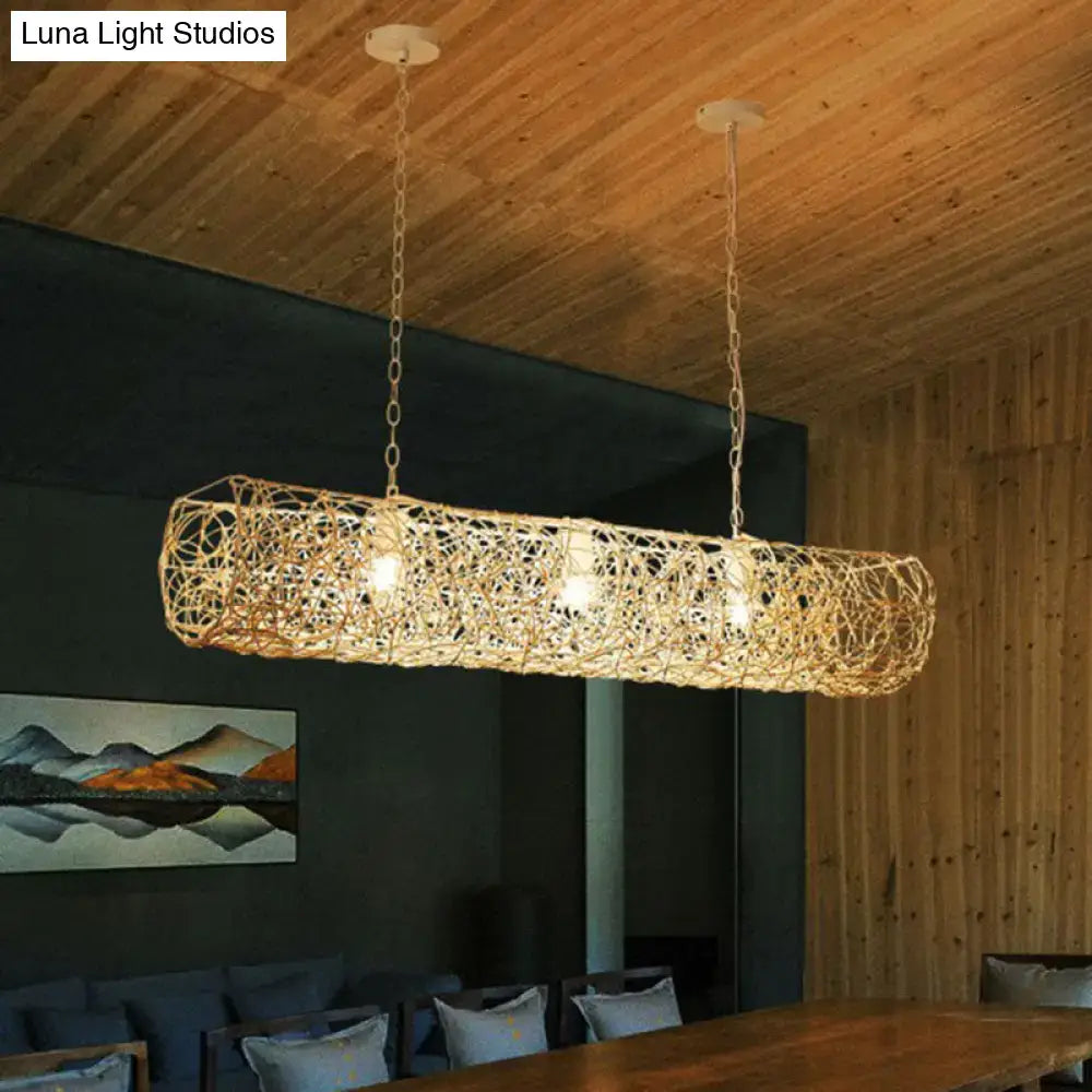 Rustic copper woven wire ceiling light for tea room island