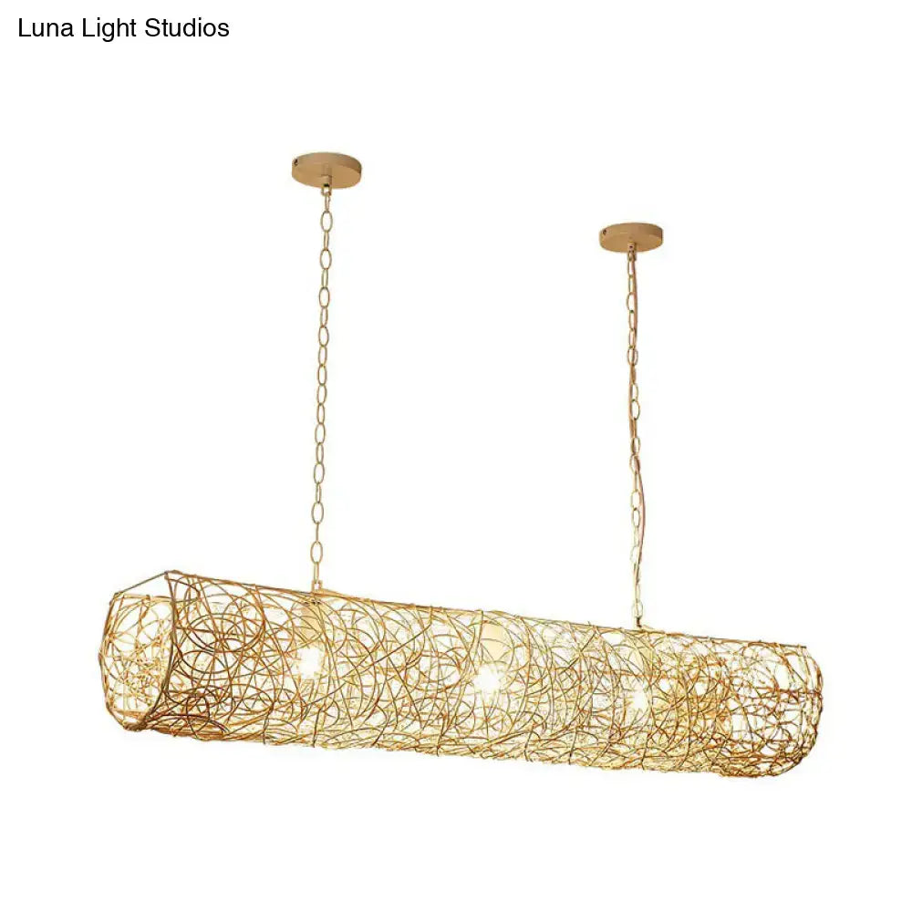 Rustic copper woven wire ceiling light for tea room island