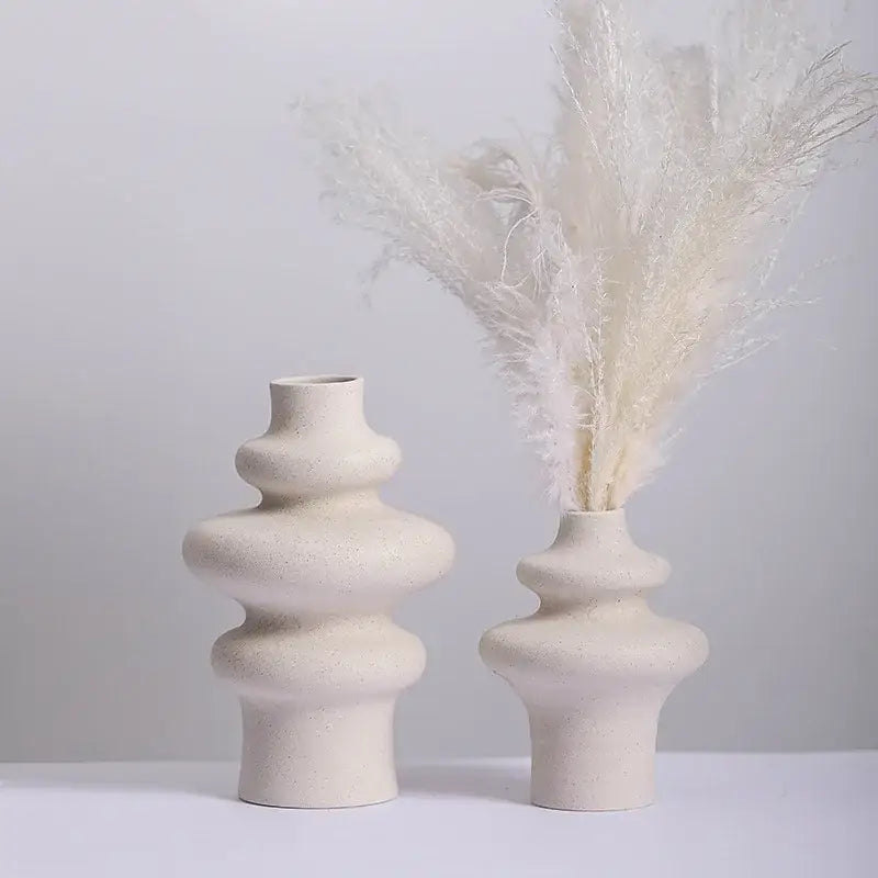 Ins style cream ceramic spiral vase living room decor