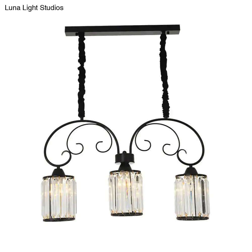 Modern black island light with clear crystal scrolling arm kitchen chandelier