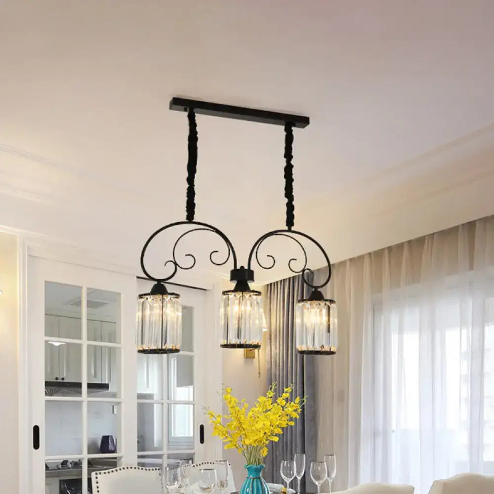 Modern black island light with clear crystal scrolling arm kitchen chandelier