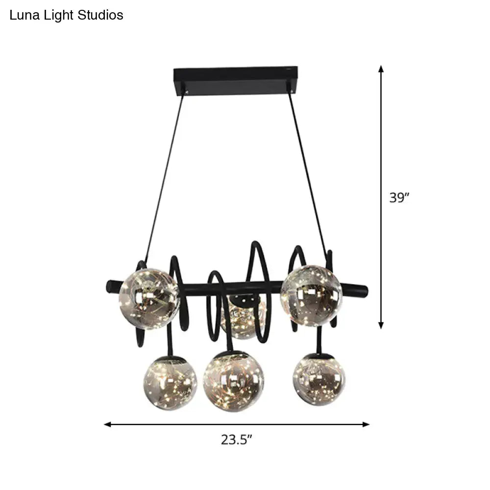Modern black metal smoke gray glass shade chandelier dining room