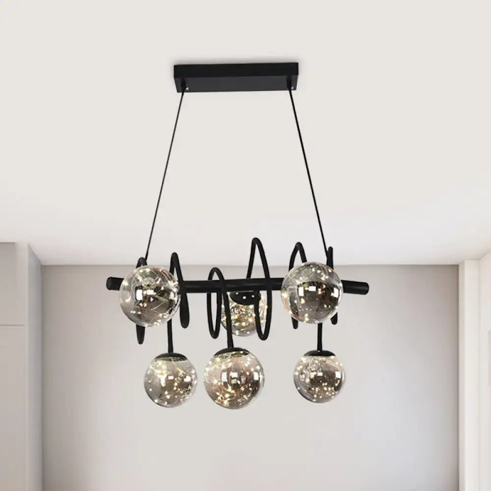 Modern black metal smoke gray glass shade chandelier dining room