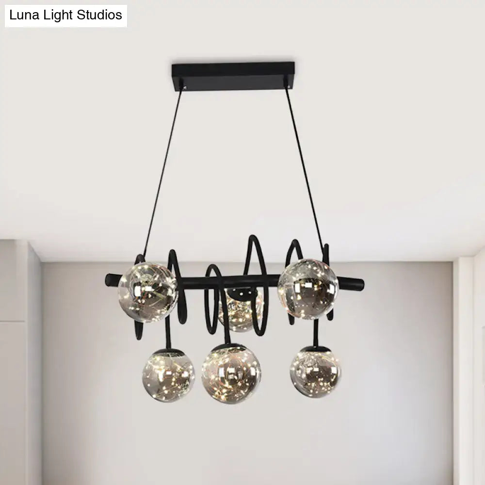 Modern black metal smoke gray glass shade chandelier dining room