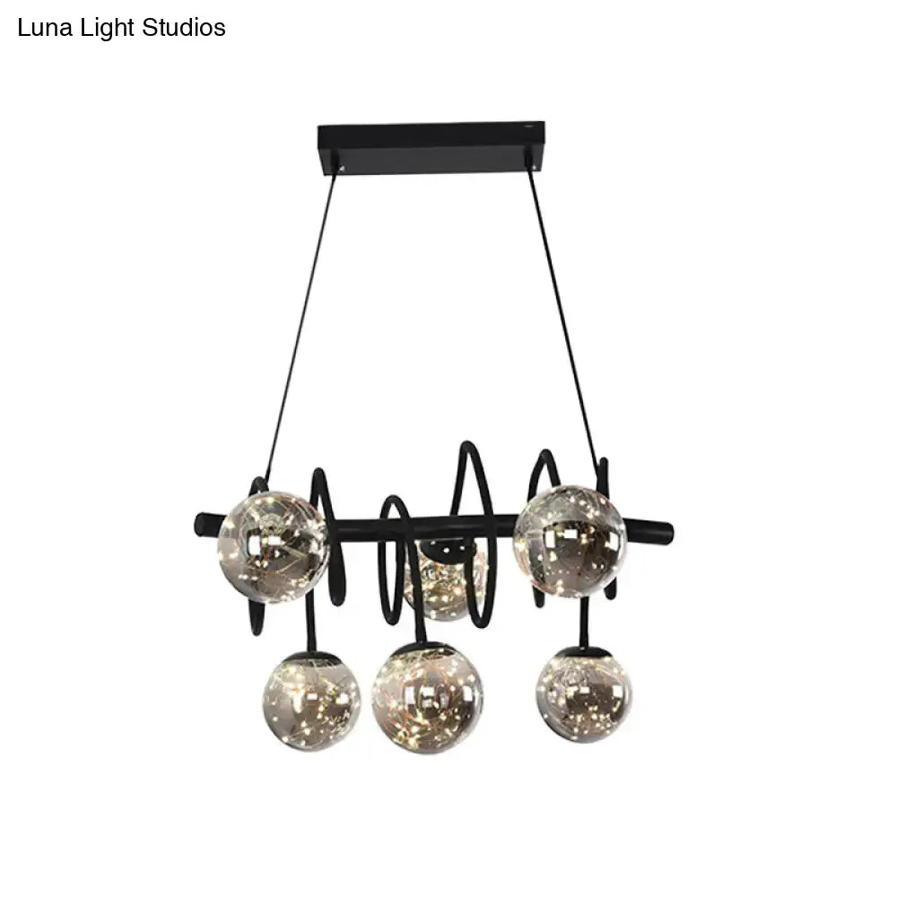 Modern black metal smoke gray glass shade chandelier dining room