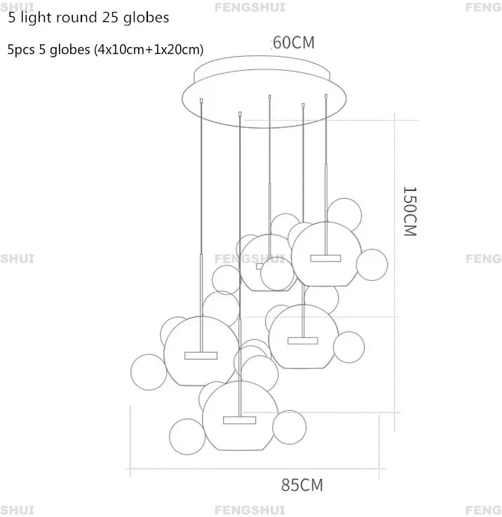 Modern geometric 25 globe led bubble chandelier living room light