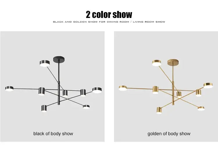Modern gold & black led chandelier – living room minimalist light