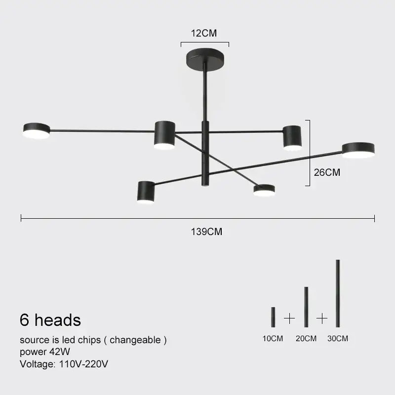 Modern gold & black led chandelier – living room minimalist light