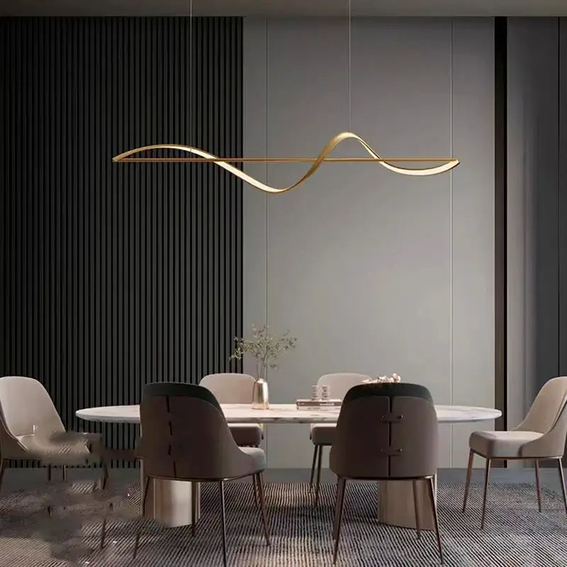 Modern gold curved led chandelier dining room pendant light