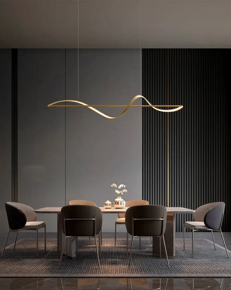 Modern gold curved led chandelier dining room pendant light