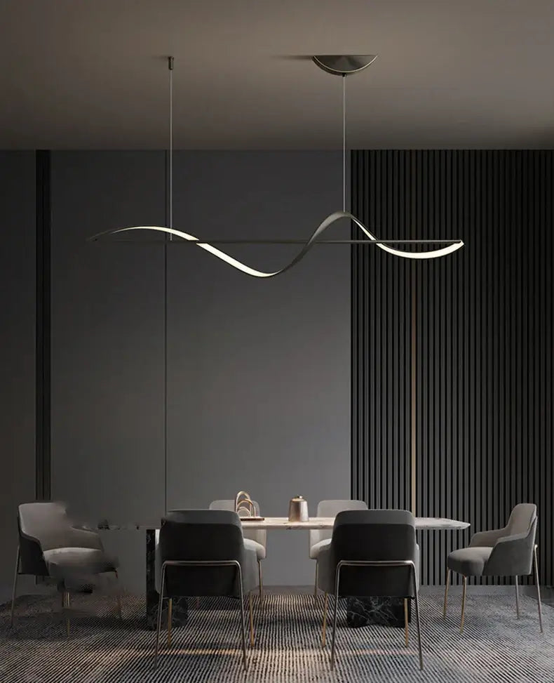 Modern gold curved led chandelier dining room pendant light