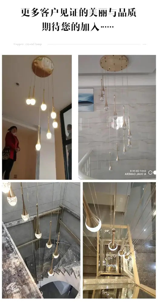 Modern gold led crystal chandelier dining room cascading pendant