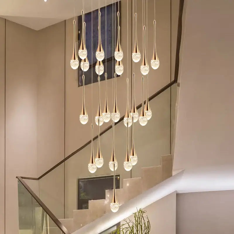 Modern gold led crystal chandelier dining room cascading pendant