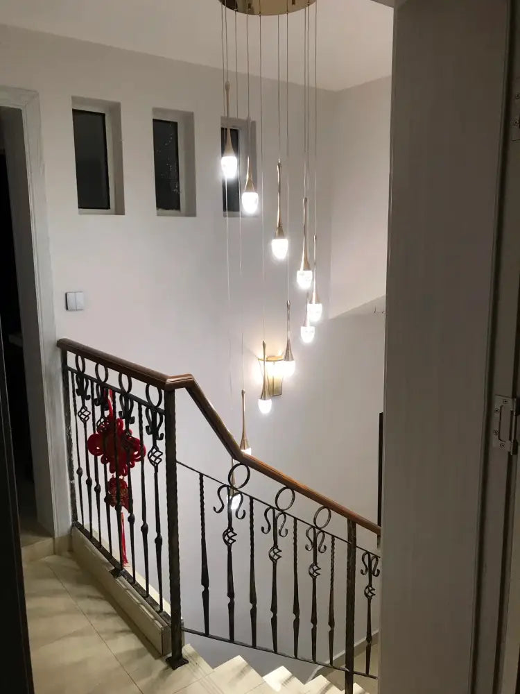 Modern gold led crystal chandelier dining room cascading pendant